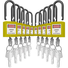SAFBY Lockout Tagout Locks Loto Security Padlock, Different Keys, OSHA Loto Safe Padlocks for Lock Out Tag Out Stations and Devices (Yellow Number 1-10)