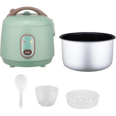 Mini Rice Cooker, 2 L, Alloy Plastic Rice Cooker, Multifunctional Non-Stick Electric Rice Cooker with Steamer Basket, Measuring Cup for Rice, Soups, Stews, (Green)