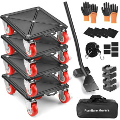 Heavy Duty Furniture Cart with 5 Wheels, Silent Furniture Lifter, 1678kg Load Capacity, Effortless Furniture Moving Kit Made of High Quality Carbon Steel, Pack of 4