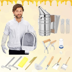 MATHOWAL Beekeeping Tool Set, 12 Pieces, Beekeeping Supplies, Beekeeping Accessories, Deluxe Beekeeping Starter Kit, Beekeeping Jacket, Bee Smoker, Brush, Beekeeper, Necessary Bee Accessories,