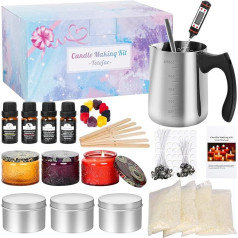 Candle Making Kit, DIY Candle Making Set, Scented Candle Gift Set with 600 ml Melting Pot, 480 g Soy Wax, 6 Candle Tins, 4 Fragrance Oils, 10 Colour Blocks, 50 Candle Wicks, Great for Beginners