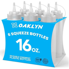 Oaklyn (6Pk) 14 oz Plastic Bottle Dispensers, Spice Dosing Bottles With Twist-On Caps - Top Dispenser For Ketchup, Mustard, Mayo, Hot Sauces, Olive Oil - Compact, Bisphenol A (BPA) Free Bbq Set