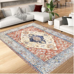 Alishomtll Rug Living Room Bedroom Washable Short Pile Non-Slip TPR Underside Durable Robust Polyester Rug Rectangular Easy Care Vintage 140 x 220 cm
