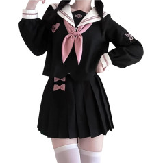 HIMI HIMIFASHION Japanese Women Long Sleeve Sailor Suit School Uniform Short Pleated Skirt Shirt Gothic JK Uniform