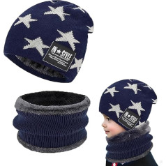 OUOQI Winter Warm Beanie Hat, Beanie Hat and Loop Tube Scarf with Fleece Lining, Winter Hat and Loop Scarf, Winter Hat and Scarf Set, Winter Beanie Hat Scarf