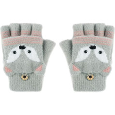 Mittens with Button Flap Fingerless Gloves for Children Winter Warm Knitted Gloves Plush Lining Winter Gloves in Rabbit Look