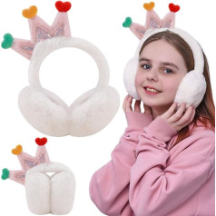 Ear Warmers Children Girls Yueser Ear Warmers Women's White Ear Warmers Crown Earmuffs Children Winter Earmuffs Girls Children's Ear Warmers Plush Cute Foldable Ear Warmers Gift (3-12 Years Old),