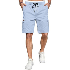 TARAINYA Cargo Shorts Men's Cotton Bermuda Summer Chino Shorts Trousers Men's Drawstring Elastic Waist with 6 Pockets
