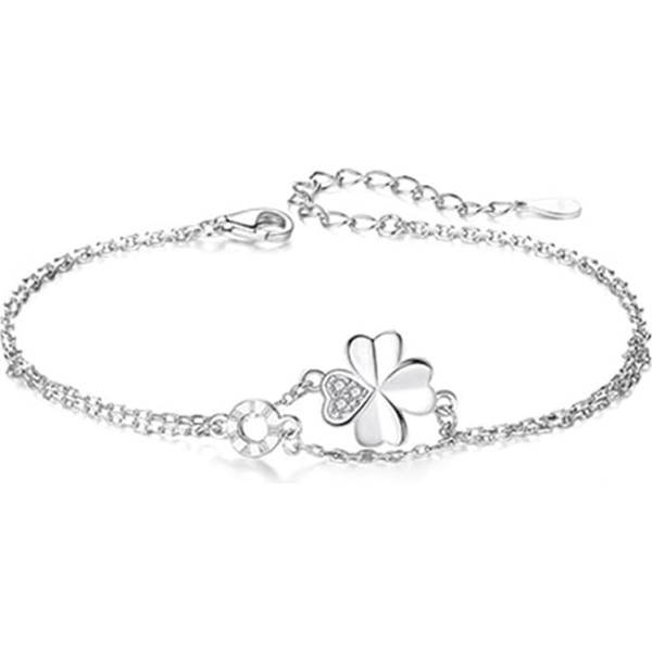 Belons Women's Bracelet Clover 925 Sterling Silver Cubic Zirconia Four Leaf Clover Charm Bracelet Girls Bracelet Children's Anklet