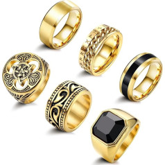 Adramata Men's Stainless Steel Rings Celtic Knot Rings Band Biker Rings Gothic Men's Rings Vintage Viking Rings Signet Rings Silver Gold Rings Set for Men