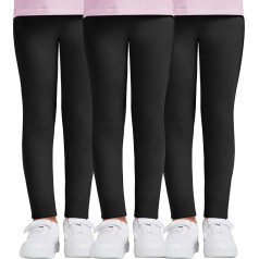 DDOBB Pack of 3 Girls' High Waist Leggings, Children's Sports Leggings, Long, Soft, Elastic, Basic Sports Trousers, Opaque Trousers for Dance, Yoga, Everyday Use