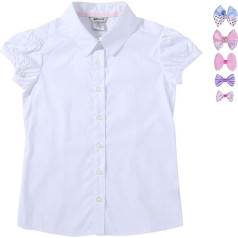 BIENZOE Girls' School Uniforms Oxford Blouses Tie Set
