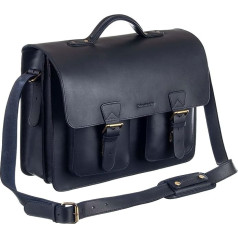 Schoolmaster Classic, Stylish Teacher Bag & Briefcase Made of Genuine Leather, Many Inner Compartments, Shoulder Bag for Men and Women, 40 x 32 x 18 cm, in Dark Blue, Brown, Bordeaux