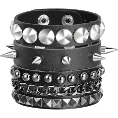 MILAKOO Black Punk Leather Armband - Spike Studded Rivet Punk Rock Armband - Adjustable