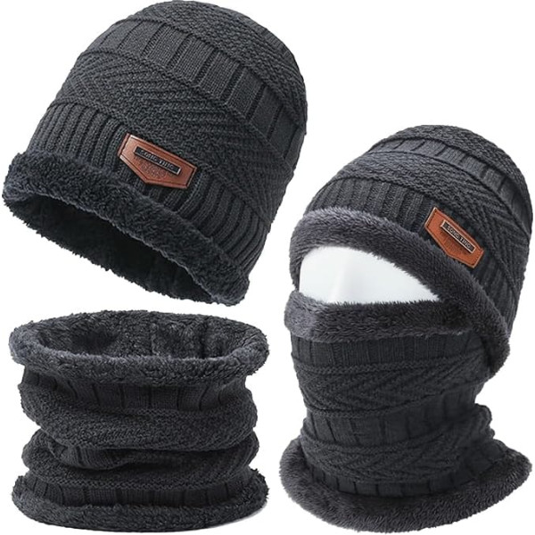 Axinyijia Winter Hat with Loop Scarf Set for Men Women Winter Beanie Warm Hat with Fleece Lining, gray