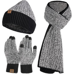 Tofern Unisex Winter Hat, Gloves, and Scarf Set - Men’s, Women’s, Hat, Touchscreen Gloves, Beanie, Warm Hat, Knitted Hat, Scarf, with Fleece Lining