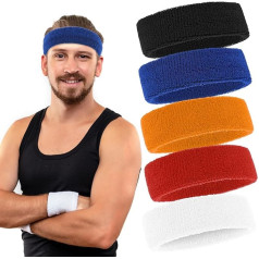 Pack of 5 Men's Headbands, Ymapinc Breathable Headband, Sports Sweatband, Forehead Sweat-Absorbing Headband, Sports Headbands, Sweatbands, Head Forehead Terry Cloth for Football, Tennis, Running