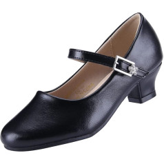 EIGHT KM Girls' High Heeled Dress Shoes Mary Jane Princess Wedding Shoes EKM7015 Athena Microfibre Black Leather Size EU 35, Athena Black