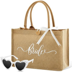 Weewooday 2 Piece Bridal Gift Set Jute Bride Carry Bag Bride To Be Glasses Bride Heart Shaped Sunglasses JGA Bride Tote Bag with Ribbon of 35 x 25 x 13 cm Accessories for Wedding Bridal Shower Women,