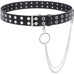 SUOSDEY Punk belt for men and women, jeans belt with metal chain, fashion, double hole belt, trousers belt.
