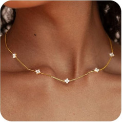 FUNEIA Women’s Gold Silver Chain, 14 Carat Gold-Plated Necklace, Cubic Zirconia Choker, Heart, Butterfly, Flower, Hypoallergenic, Waterproof, Statement Chain, Personalised Fashion Jewellery Gifts