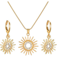FDEETY Jewellery Sets for Women Girls Sun Jewellery Set with Zirconia Necklace Elegant Vintage Earrings Jewellery 2-Piece Set for Christmas Valentine's Day Mother's Day, Stainless Steel, No Gemstone