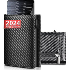 UNOSEKS Men's Wallet with RFID Protection, Mini Wallet Men's Bifold, Slim Wallet with Coin Compartment, Credit Card Holder, Black carbon fibre, Modern