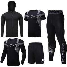 LucaSng Men's 5-Piece Compression Functional Underwear Sportswear Set, Sports Suit, Quick Dry Jogging Clothing, Tights, Running Suits, Shirt, Gym, Training, Running Tracksuits
