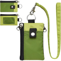 CHENSPRX Minimalist RFID Blocking Small Wallet with ID Window, Water Resistant Zipper ID Holder with Lanyard Keychain for Cards, Cash, Travel, Women, Olive Green + Yellow Green, Minimalist