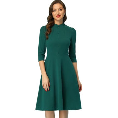 Allegra K Sheath Dresses for Women St. Patrick's Day 3/4 Sleeve Stand Collar Elegant Business A-Line Dress