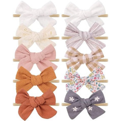 10 Pieces Baby Girl Hair Bands Hair Bows 3.5 Inches Nylon Cotton Linen Hair Bands Handmade Hair Accessories for Newborns Toddlers Girls and Children