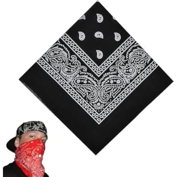 Men's Bandana, Headscarf, Neckerchief, Bandana, Women's Black, for Unisex Scarf Binding Scarf, Headwear, Hair, Scarf, Paisley Pattern, Bandanas, Bandana Head Scarf (55 x 55 cm), black