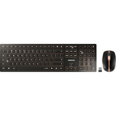 CHERRY DW 9100 SLIM Wireless Keyboard and Mouse Set, EU Layout (QWERTY), Bluetooth & 2.4 GHz Radio, Quiet Keys, Rechargeable, Black-Burn