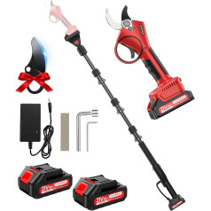 Cordless Lopper Telescopic with Pole, 2.5 m Range, 40 mm 2-in-1 Electric Secateurs with 21 V, 2 x 2000 mAh Batteries, 6-10 Hours, 800 W Loppers Battery with Brushless Motor for Gardening, Fruit Trees