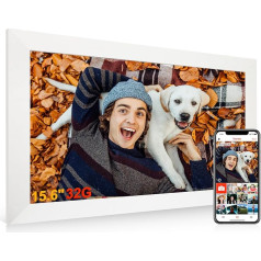 Digital Photo Frame, 15.6 Inches, Electronic Photo Frame, Large, WLAN, Minimum 20,000 Photos (32 GB), Frameo Picture Frame, Digital 1920 x 1080 FHD IPS Touch Screen, Sharing Pictures, Music/Videos,