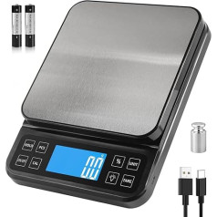 BOMATA 0.1g/5kg Large Digital Kitchen Scale, High Precision Bakery Scales with % Percentage Function, USB Rechargeable, Stainless Steel Weighing Plate