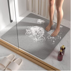HITSLAM Non-Slip Shower Mat, 68 x 68 cm, Bath Mat Non-Slip with Drain, Soft PVC Loofah Non-Slip Mat, Bathtub, Quick Drying Bath Mat, Grey