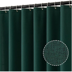 MIULEE Linen Textured Shower Curtain, 180 x 200 cm, Dark Green, Heavy Hotel Luxury Polyester Waterproof Shower Curtains, Anti-Mould, Washable Fabric Bath Curtain for Bathroom with 12 Rings
