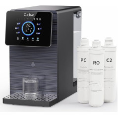 Puri V12 Countertop Osmosis System with Hot Water Dispenser, 3 Filters, 6-Way Filtering, 6 Temperature Levels, Lime-Free Mobile Drinking Water Filter for Kitchen, Office, No Water Connection
