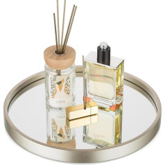 Hanobe Mirror Tray Bathroom Tray Wood: Decorative Tray Round Decorative Modern Gold Wooden Tray Mirror Small Perfume Organiser Jewellery Tray Decorative Plate for Dressing Table 30 cm