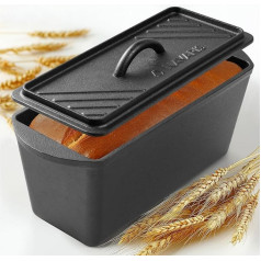 Navaris Cast Iron Bread Baking Mould with Lid - 34 cm - Pre-Seasoned - Even Heat Distribution for Perfect Bread - Rectangular Baking Mould - Bread Baking Accessories - Loaf Tin