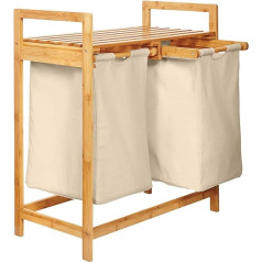 Lumaland Bamboo Laundry Basket with 2 Pull-out Laundry Bags, Approx. 73 x 64 x 33 cm.