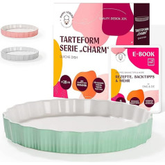 Quiche Mould 28 cm - Design Ceramic Tart Mould | Fruit Cake Mould | Pie Mould, Scratch-Resistant, Easy to Clean (Mint)