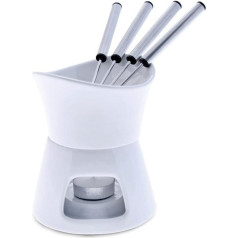 F66322 Glow Schokoladen Fondue Set 7-teiliges, Keramik/Edelstahl, Weiß, 280ml, Schokofondue, Teelicht beheizt/mikrowellen- und ofenfest, Spülmaschinenfest, Geschenkset