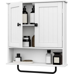 Bathroom Cabinet, Wall Mounted Medicine Cabinet with Towel Rail, Over Toilet Storage Cabinet with 2 Doors and Adjustable Shelf, White Wall Cabinet for Bathroom, Laundry Room, Kitchen