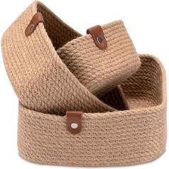 Jute Organiser Baskets - Set of 3 Storage Baskets - Storage Basket for Bathroom and Changing Table - Changing Table - Square