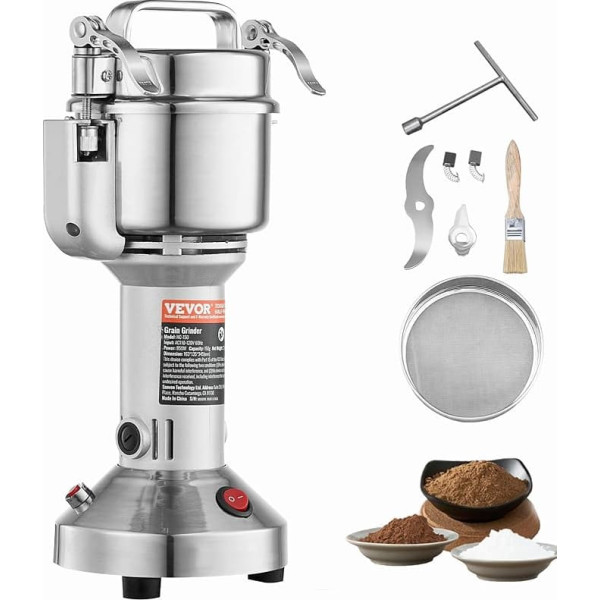 VEVOR Electric Grain Mill, High Speed Spice Mill with 850 W, Stainless Steel Powdering Machine, for Dry Grains, Spices, Cereal, Coffee, Corn, Pepper, 163 x 135 x 345 mm