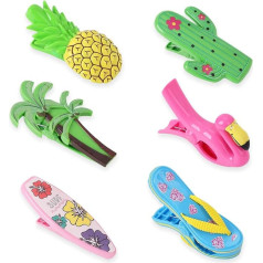 Pack of 6 Beach Towel Clips, Large Towel Clips for Beach Loungers, Strong Plastic Clothes Pegs, Cartoon Towel Clip for Laundry, Beach Towel, Bath Towel, Pool Accessories, Sun Loungers (Plant)