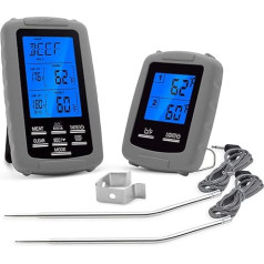 ThreeH Digital Remote Meat Thermometer with Dual Probes 230 Feet Range Timer Alarm Kitchen Cooking Thermometer for BBQ Grill Smoker Oven Grey