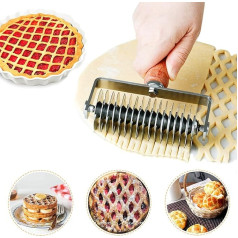 Lattice Cutter Stainless Steel Dough Grid Baking Tool for Cookies Pizza Bread Pastry Rotary Cutter with Wooden Handle Time-Saving Baking Pastry Tool for Pizza Cookies